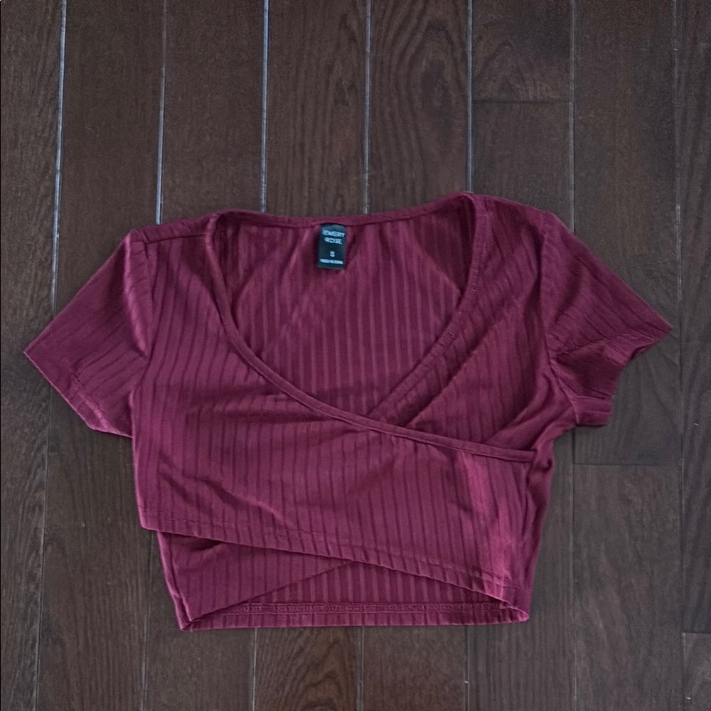 Red Ribbed Crop Wrap T-Shirt